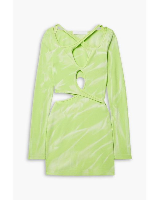 Dion Lee Green Interlink Cutout Tie-dyed Stretch-cotton Mini Dress