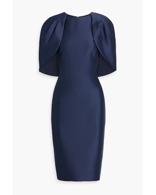 Badgley Mischka Blue Cape-Effect Satin-Twill Dress