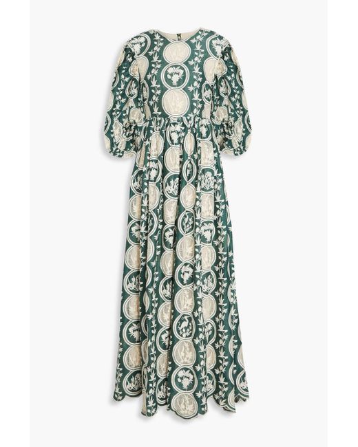Agua Bendita Green Raquel Embroidered Linen Maxi Dress
