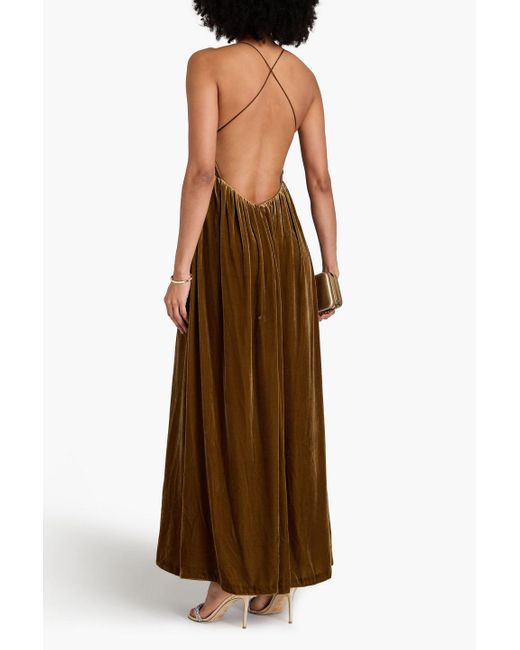 Zimmermann Gathered Velvet Maxi Dress in Brown | Lyst Zimmermann Gathered Velvet Maxi Dress in Brown | Lyst
