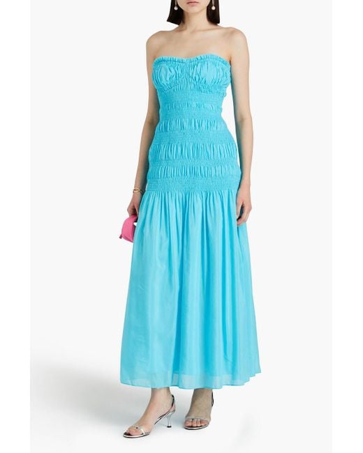 Nicholas Blue Kalli Strapless Cotton And Silk-blend Voile Maxi Dress