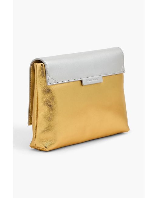 STUDIO AMELIA Gray Sheath Two-Tone Leather Envelope Clutch