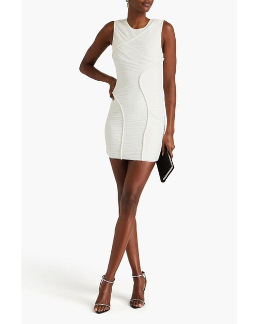 Hervé Léger White Ruched Stretch-tulle And Ponte Mini Dress