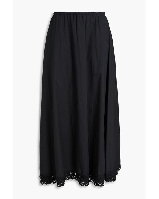 By Malene Birger Black Pheobes Lace-trimmed Cotton-poplin Midi Skirt