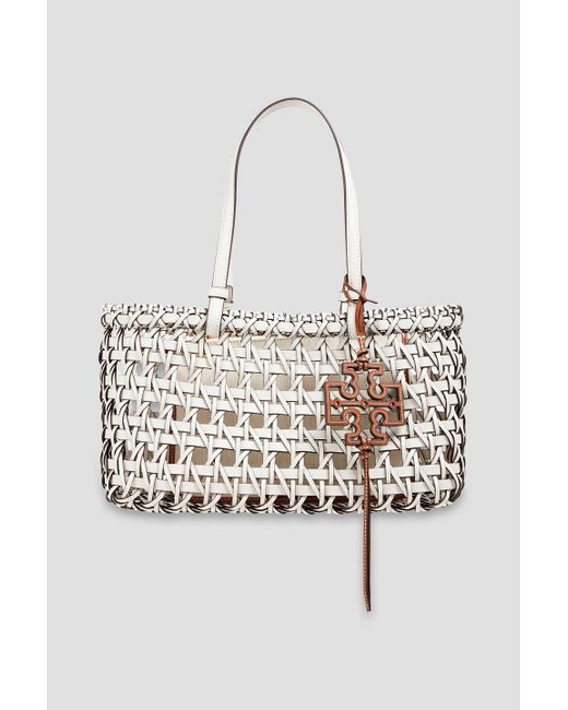 Tory Burch Metallic Mcgraw Woven Leather Tote