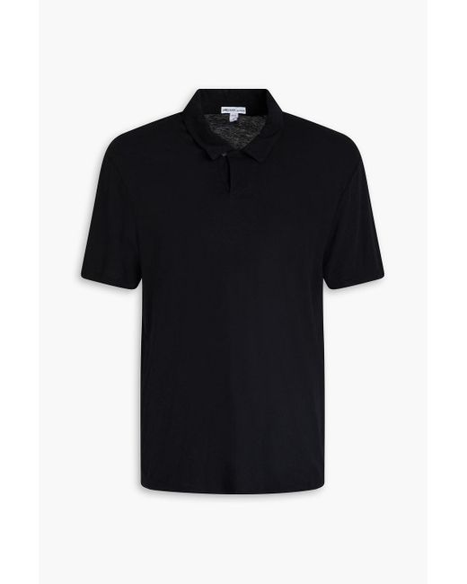 James Perse Black Cotton And Linen-blend Jersey Polo Shirt for men