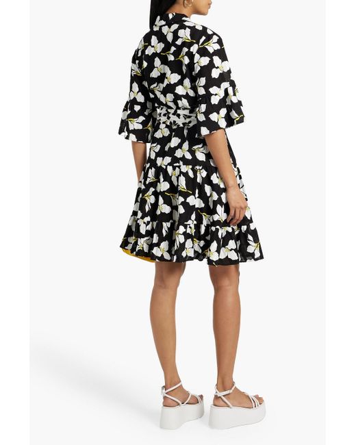 Diane von Furstenberg Black Beata Floral-print Cotton-jacquard Mini Shirt Dress