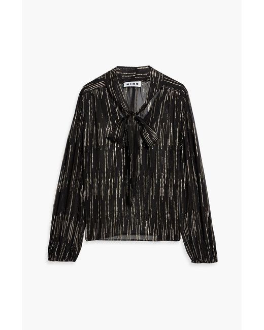 Rixo Black Moss Pussy-bow Metallic Jacquard Blouse