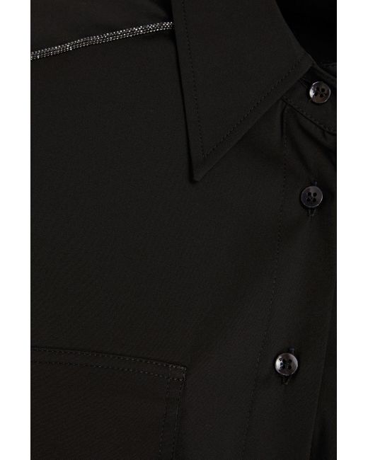 Brunello Cucinelli Black Bead-embellished Cotton-blend Poplin Shirt