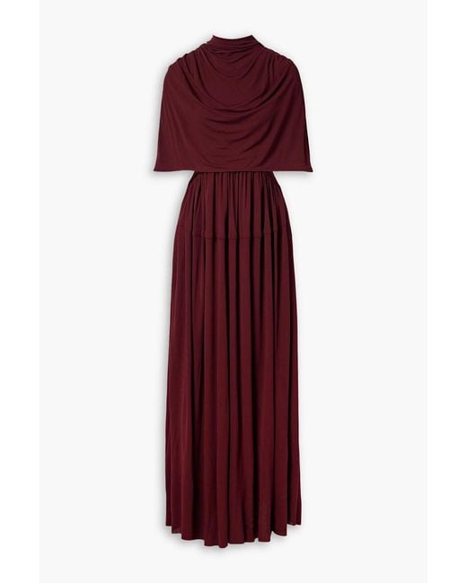 Proenza Schouler Red Frankie Cape-effect Pleated Cutout Crepe Maxi Dress