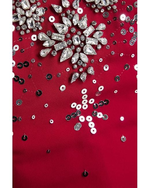Marchesa Red Off-the-shoulder Embellished Crepe Gown