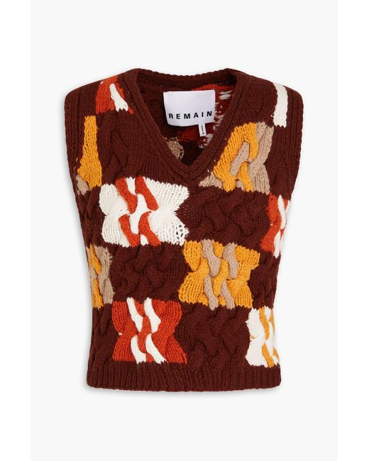 REMAIN Birger Christensen Orange Cable-knit Wool-blend Vest