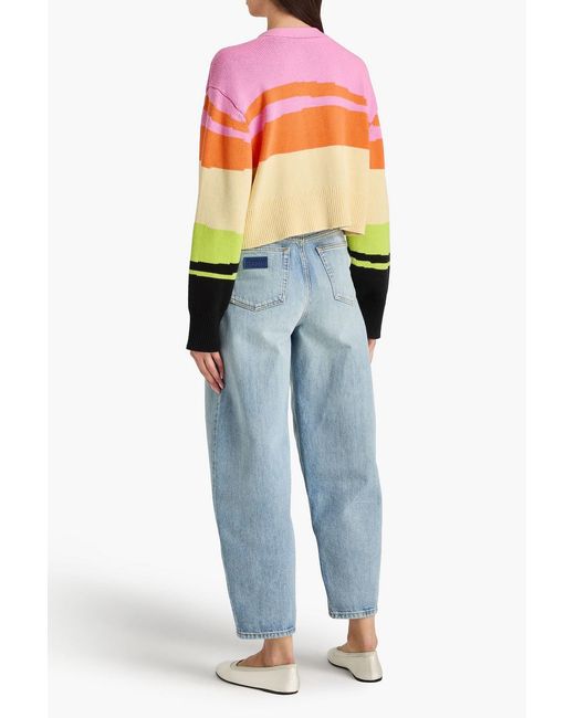 Joos Tricot Pink Cropped Striped Cotton-blend Cardigan