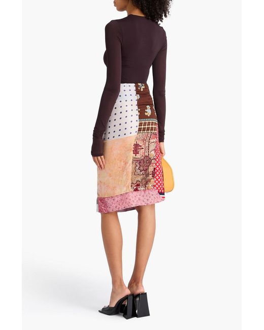 Conner Ives White Reconstituted Printed Silk-blend Pencil Skirt