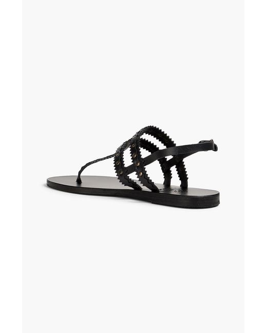 Ancient Greek Sandals Black Vesta Studded Leather Slingback Sandals