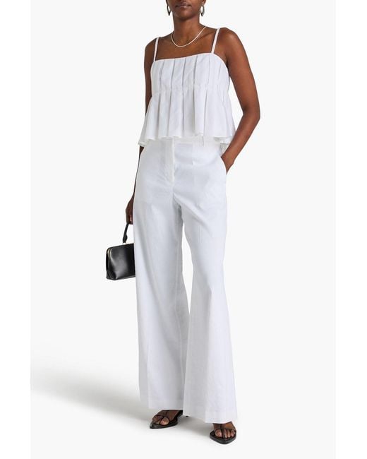 Theory White Pleated Cotton-blend Poplin Top