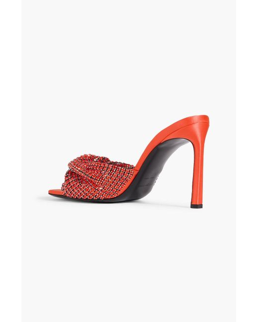 Sergio Rossi Red Sr Tyra 95 Crystal-embellished Satin Mules