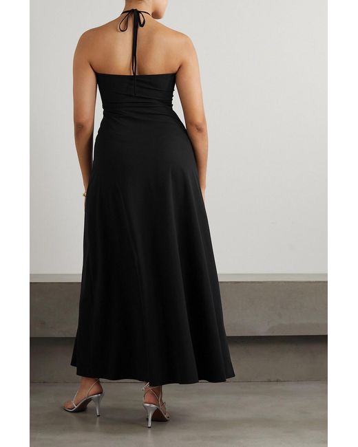 Dodo Bar Or Black Whitney Embellished Cutout Stretch-jersey Halterneck Maxi Dress
