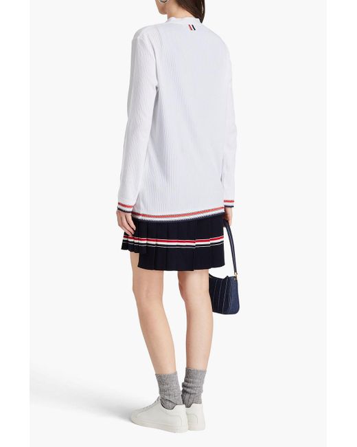 Thom Browne White Striped Ribbed Cotton Cardigan