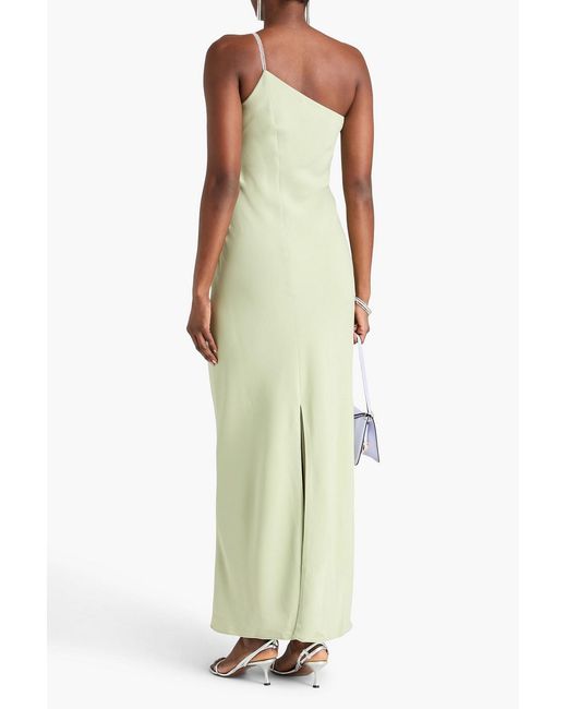 Staud White Elodie One-Shoulder Bead-Embellished Crepe Maxi Dress