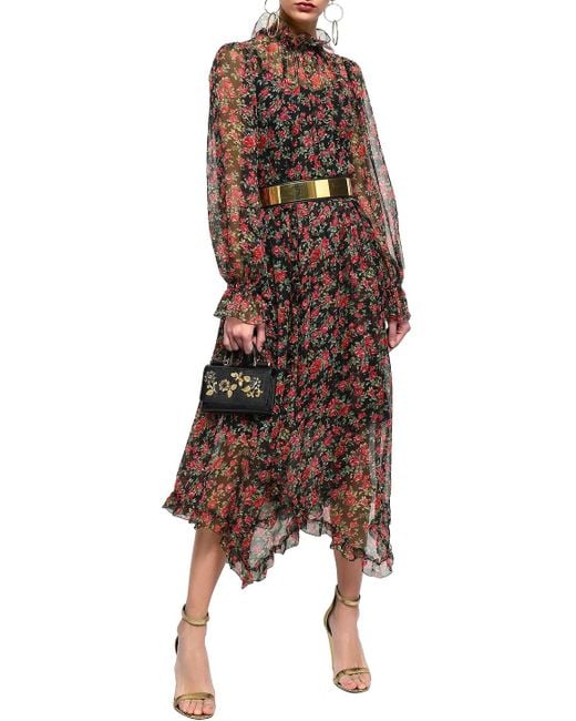 Dolce & Gabbana Purple Ruffle-trimmed Gathered Floral-print Silk-chiffon Midi Dress