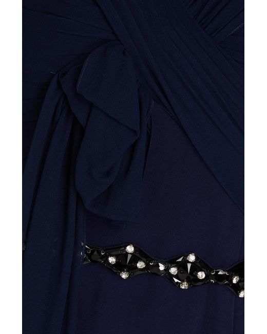 Jenny Packham Blue Wrap-effect Crystal-embellished Crepon Midi Dress