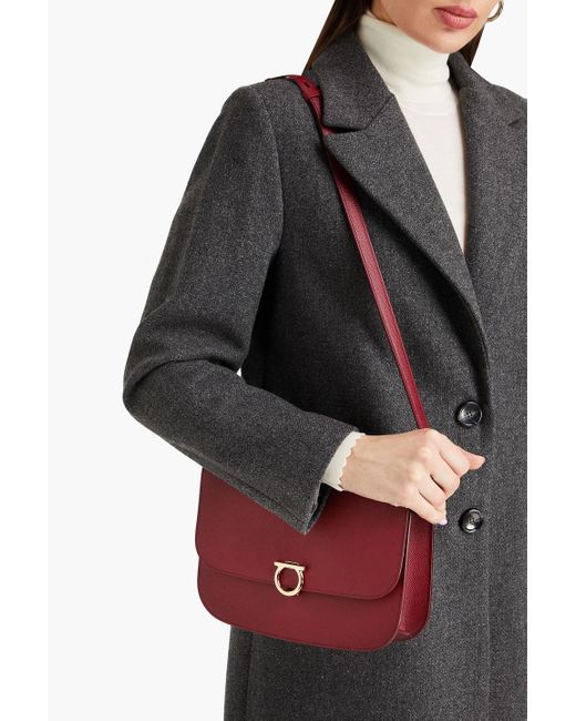 Ferragamo Red Gancini Pebbled-leather Shoulder Bag