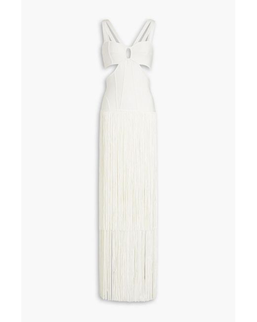 Hervé Léger White Cutout Fringed Bandage Gown