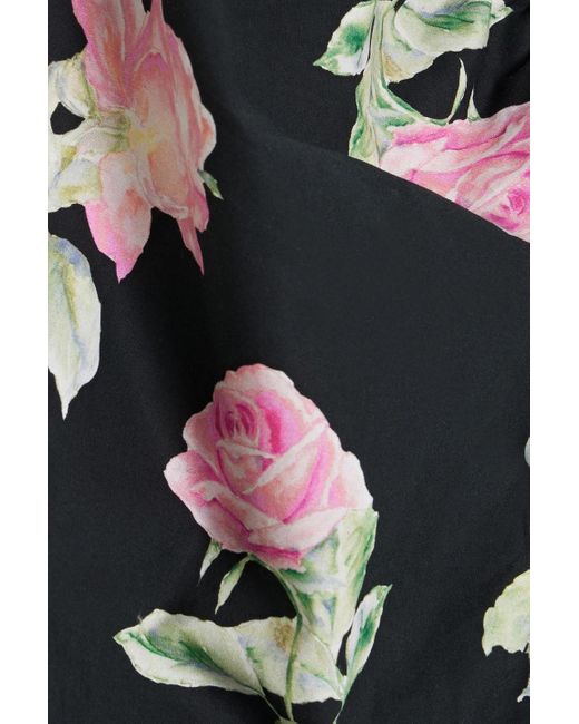LoveShackFancy Black Spirit Cropped Floral-print Cotton-poplin And Stretch-jersey Top
