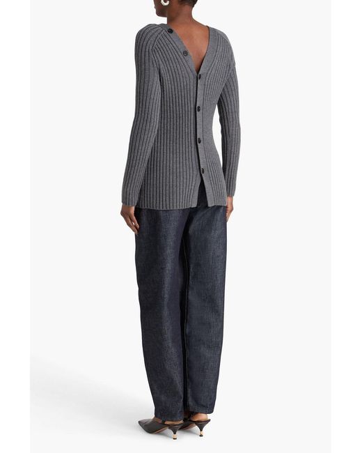 Theory Black Ribbed Wool Cardigan
