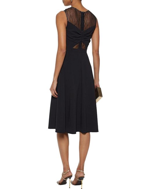 Halston Heritage Black Twist-Front Crepe And Tulle Dress