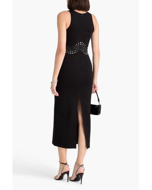 David Koma Black Crystal-Embellished Jersey Midi Dress