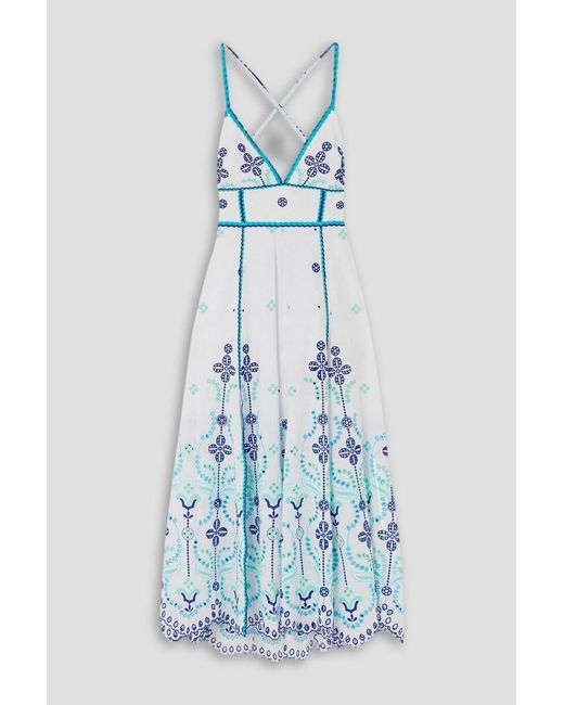 Charo Ruiz Blue Open-Back Broderie Anglaise Cotton-Blend Maxi Dress