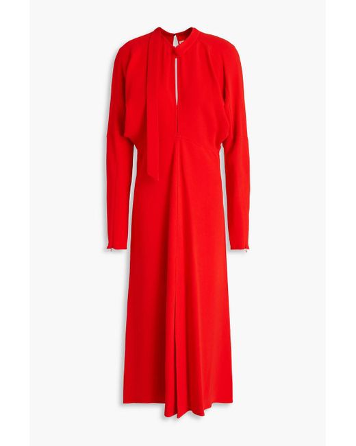 Victoria Beckham Red Tie-detailed Pleated Crepe Midi Dress