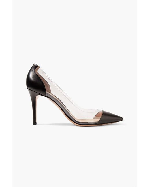 【GIANVITO ROSSI】plexi 85 レザー and pvc slingback パンプス Plexi 85 leather and PVC pumps in black - Gianvito Rossi