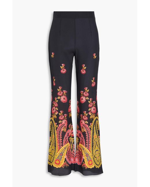 Etro Blue Paisley-print Silk Crepe De Chine Flared Pants