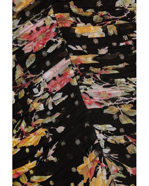 byTiMo Black Tiered Floral-print Metallic Fil Coupé Georgette Maxi Dress