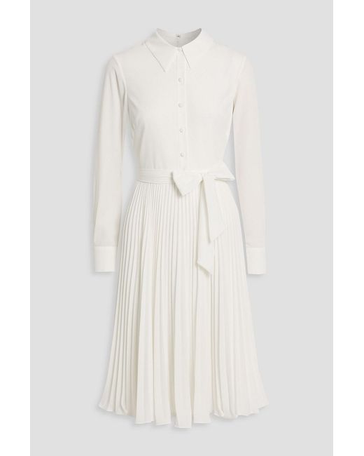 Mikael Aghal White Pleated Crepe De Chine Shirt Dress