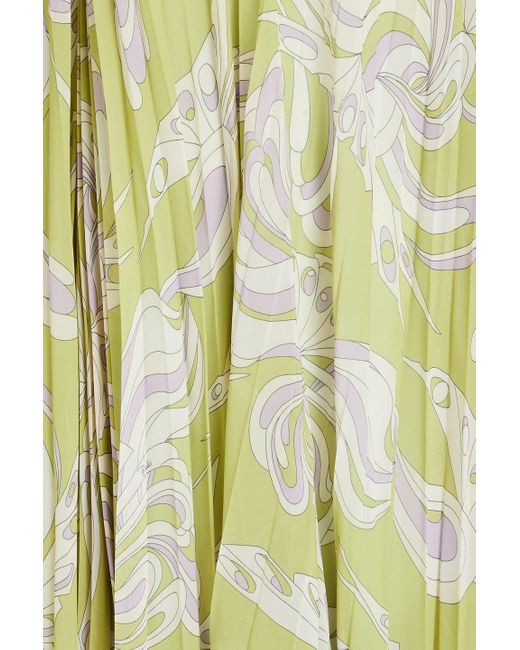 Emilio Pucci Green Pleated Printed Chiffon Midi Dress