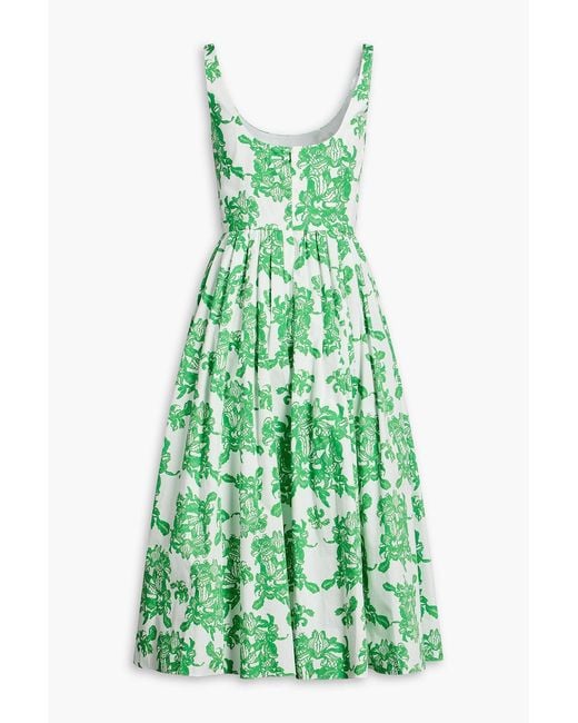 Emilia Wickstead Green Eglantine Pleated Printed Cotton-Poplin Midi Dress