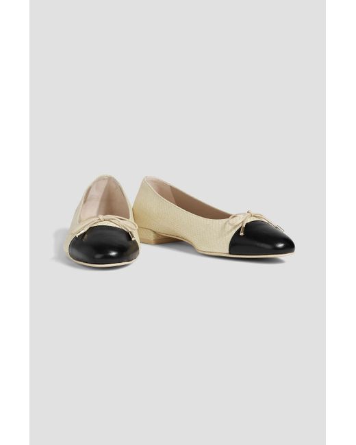 Stuart Weitzman White Sleek Bow Raffia And Leather Ballet Flats