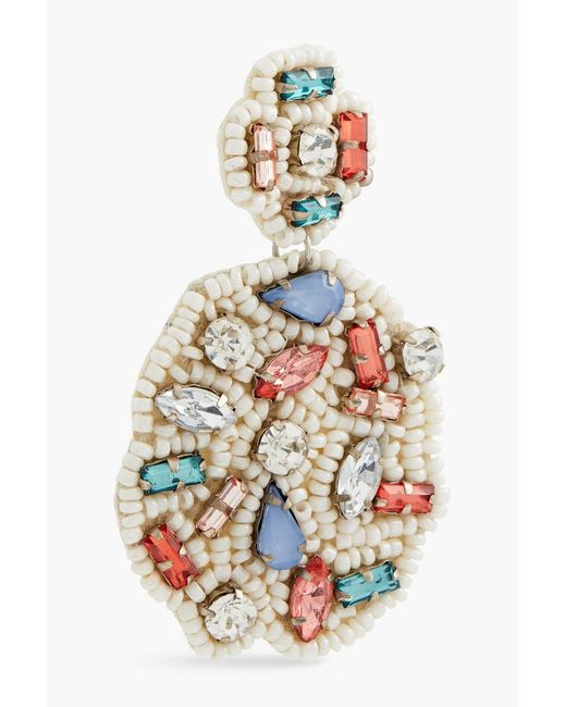 Kenneth Jay Lane White Tone, Crystal And Bead Earrings