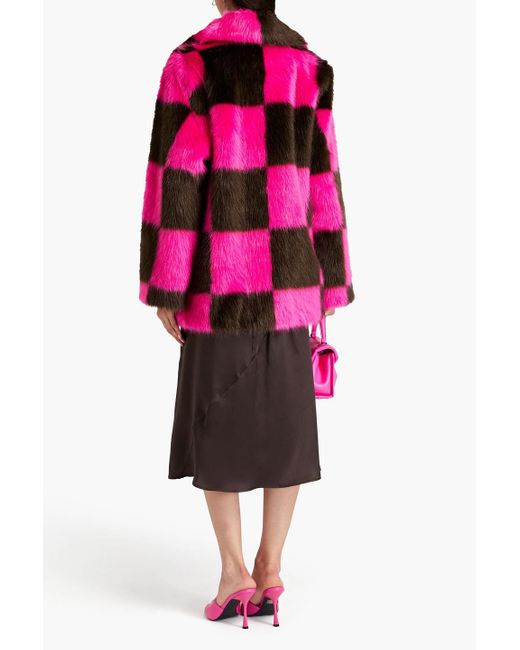 Stand Studio Pink Nani Checked Faux Fur Coat