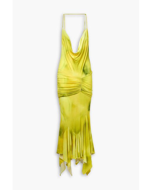 The Attico Yellow Melrose Asymmetric Draped Satin-jersey Midi Dress