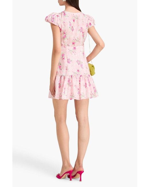 LoveShackFancy Pink Russ Floral-Print Silk-Habotai Mini Dress