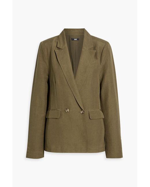 PAIGE Green Dawson Double-Breasted Linen-Blend Blazer