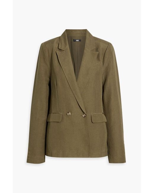 PAIGE Green Dawson Double-Breasted Linen-Blend Blazer