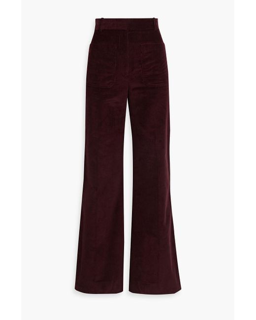 Victoria Beckham Purple Alina Embroidered Cotton-corduroy Straight-leg Pants
