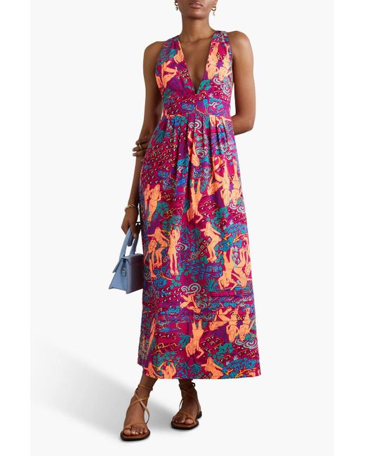 See By Chloé Red Cutout Printed Cotton Maxi Dress