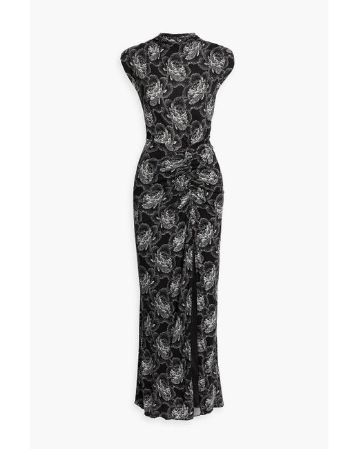 Diane von Furstenberg Black Apollo Ruched Floral-print Jersey Maxi Dress
